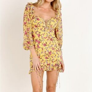 For Love & Lemons Beaumont Mini Dress Yellow Floral